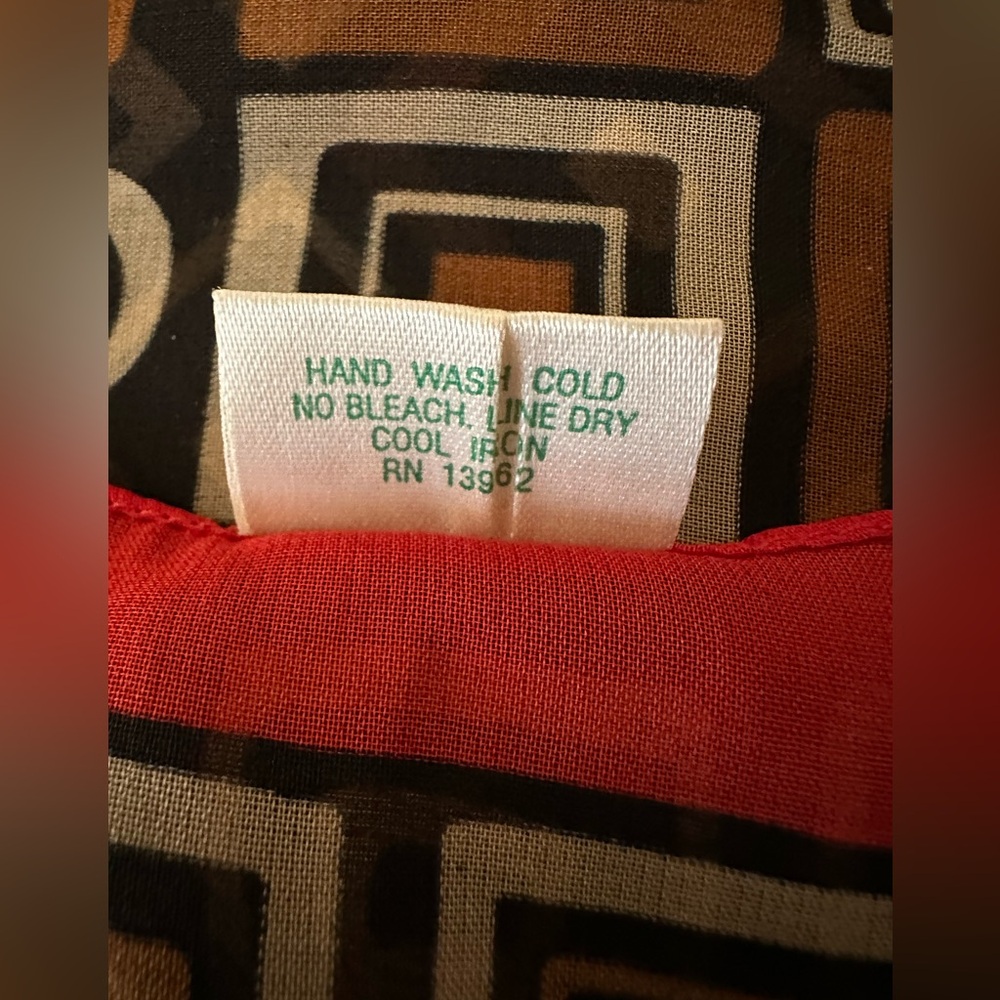 Vtg Italian Square Scarf with Multi-colored Geometric and Red Edging - Picture 8 of 14